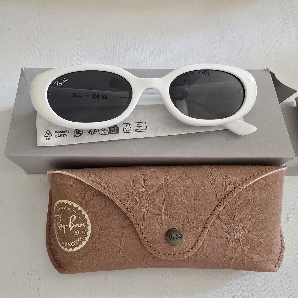 White RayBan Sunglasses with Dark Grey Lenses